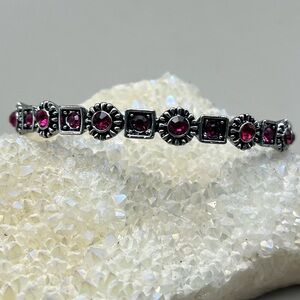 Elegant Silver and Red Gemstone Bracelet Stunning Sparkle Bangle